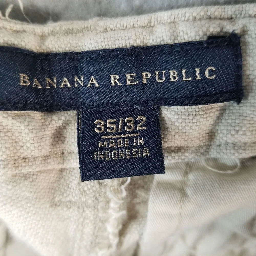 Banana Republic linen cargo pants men's 35x32 beige adjustable waist outdoor